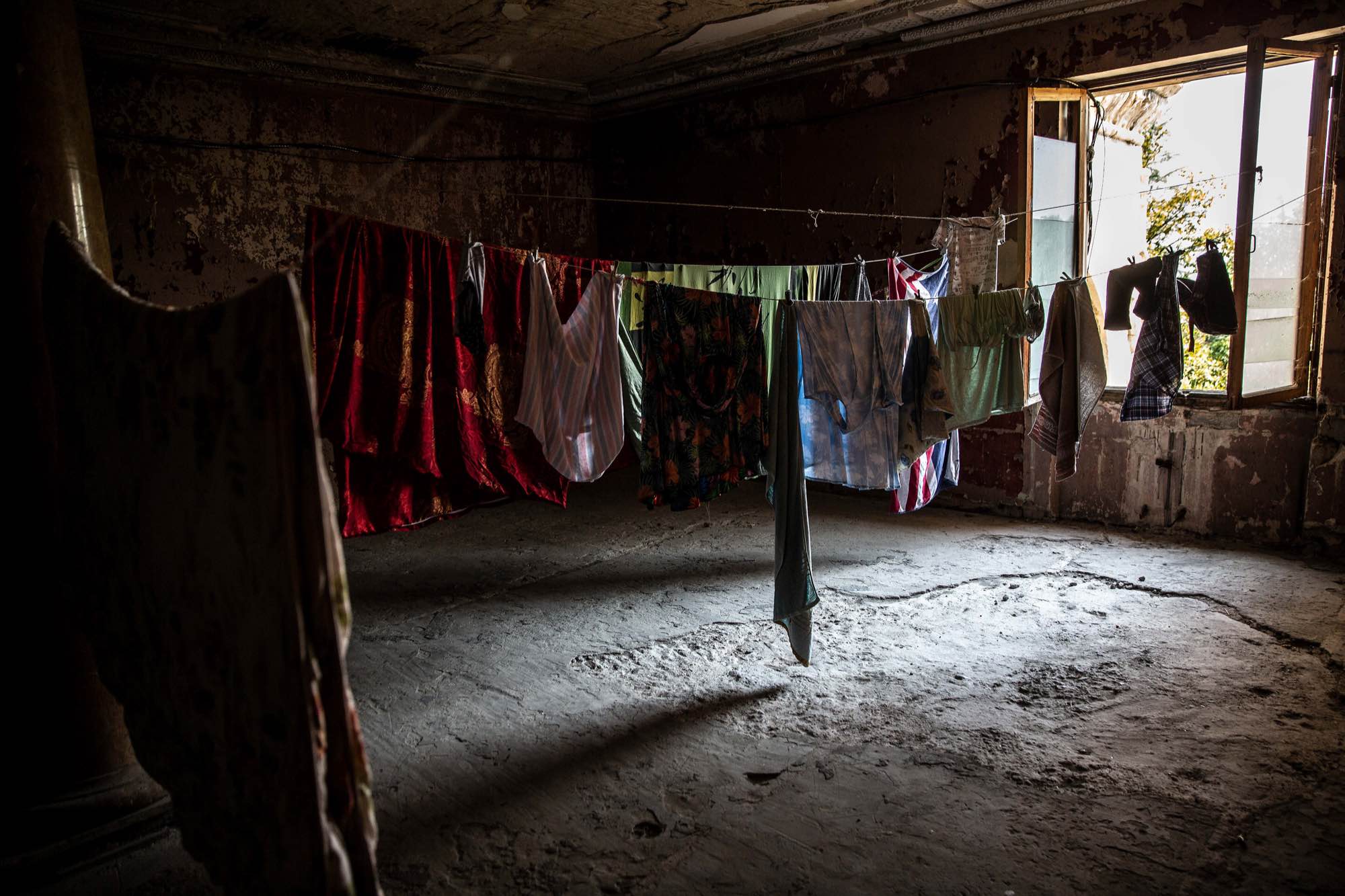 Laundry hangs at Sanatorium Metallurgi in Tskatulbo, Georgia on June 16, 2019.