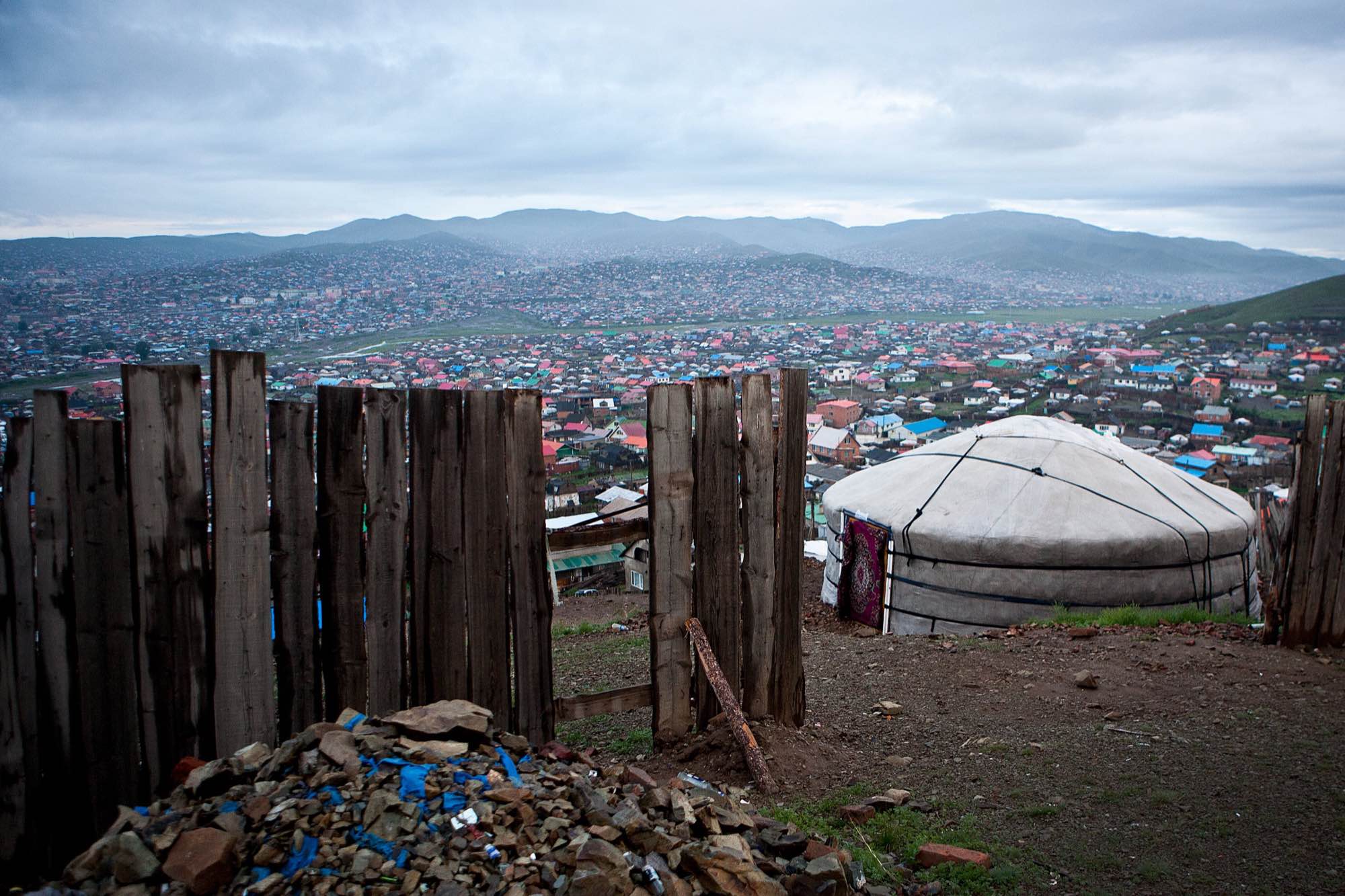 The ger districts that ring the capital city, Ulaanbaatar, house a permanent population of displaced nomads.