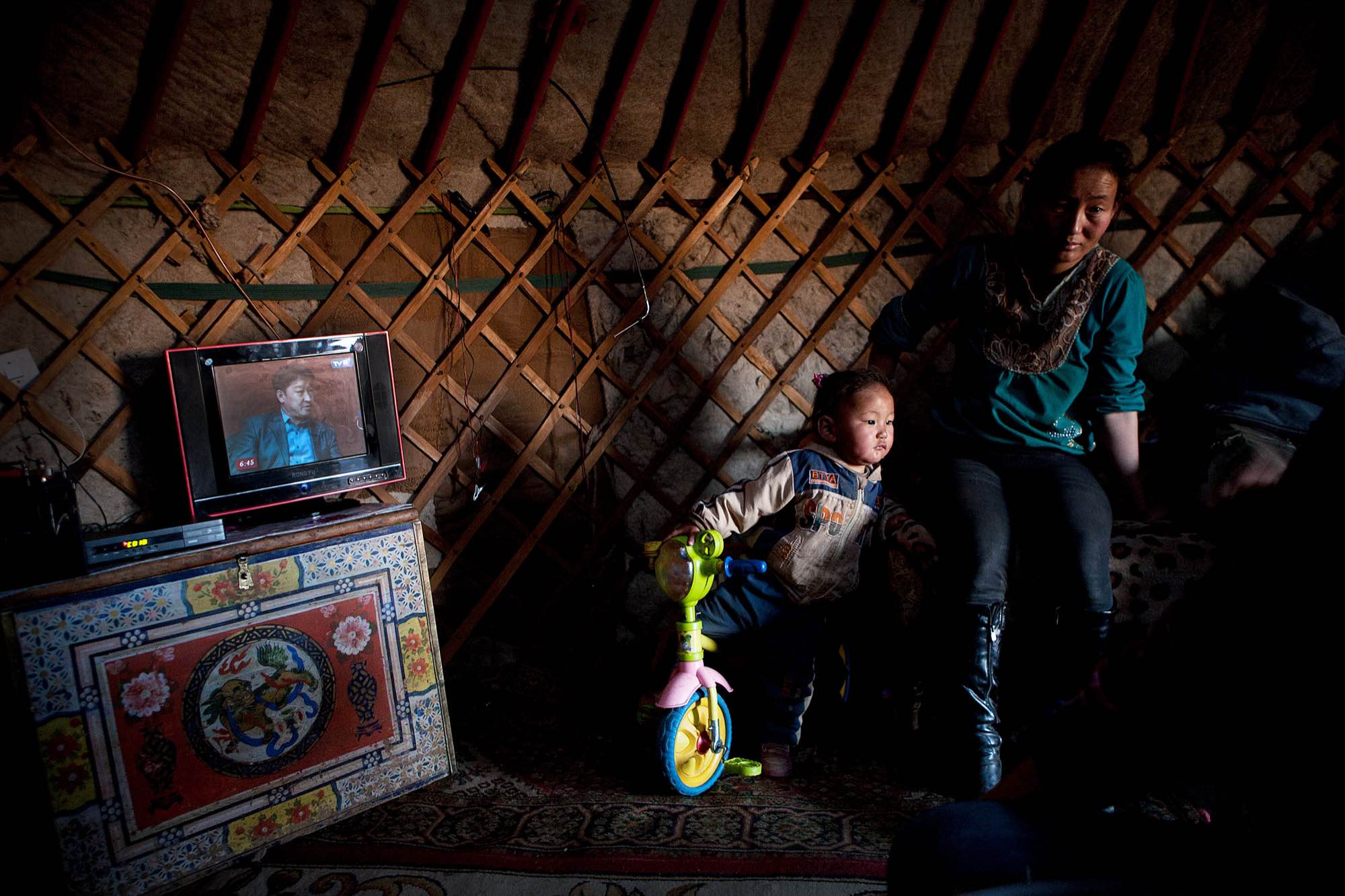 With the advent of solar panels and satellite television, flat screen TV's are becoming increasingly common across the steppe.