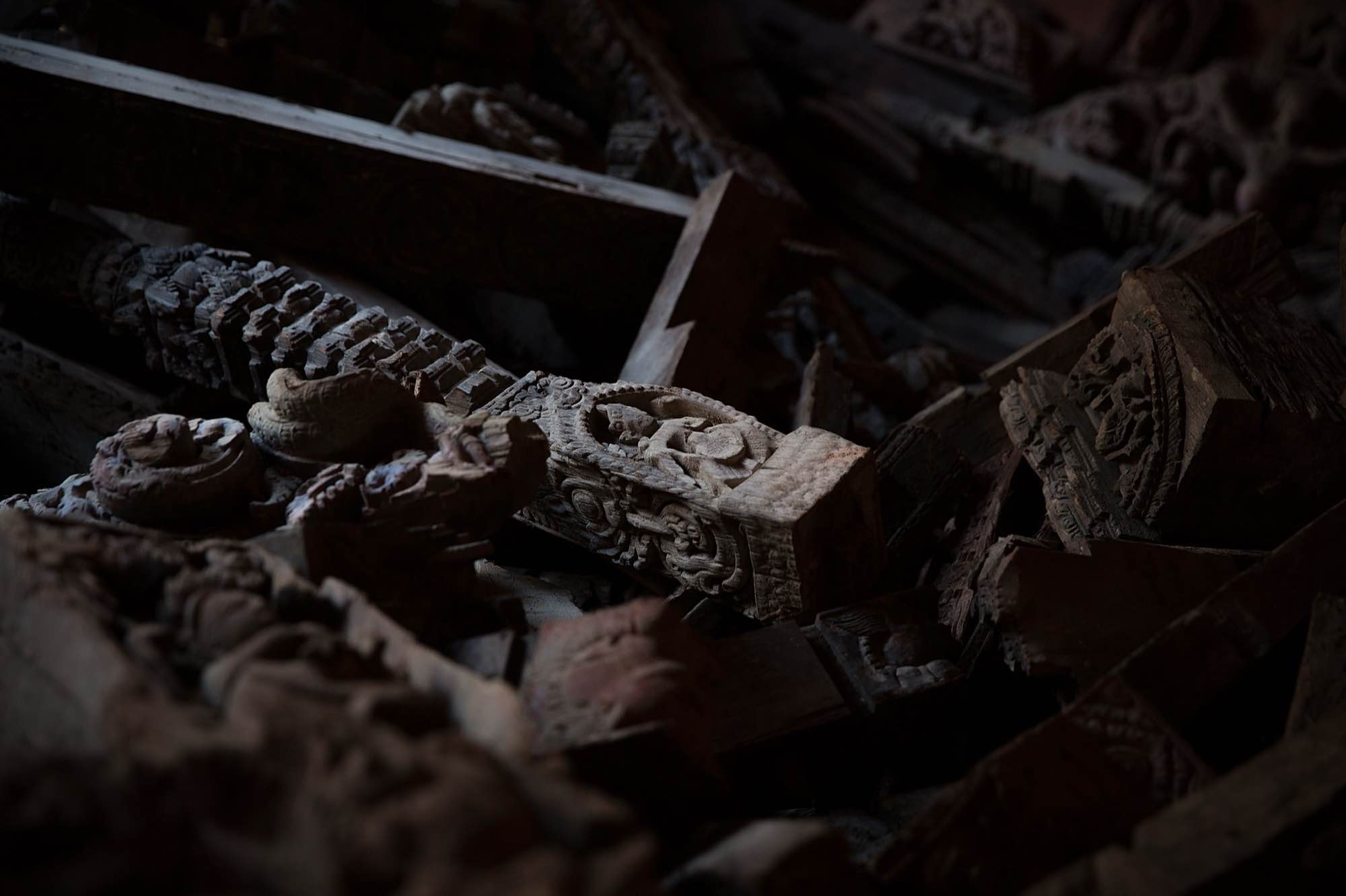 Carvings and other artwork from destroyed temples are stored in a secure location in Patan, Nepal on May 4, 2015.