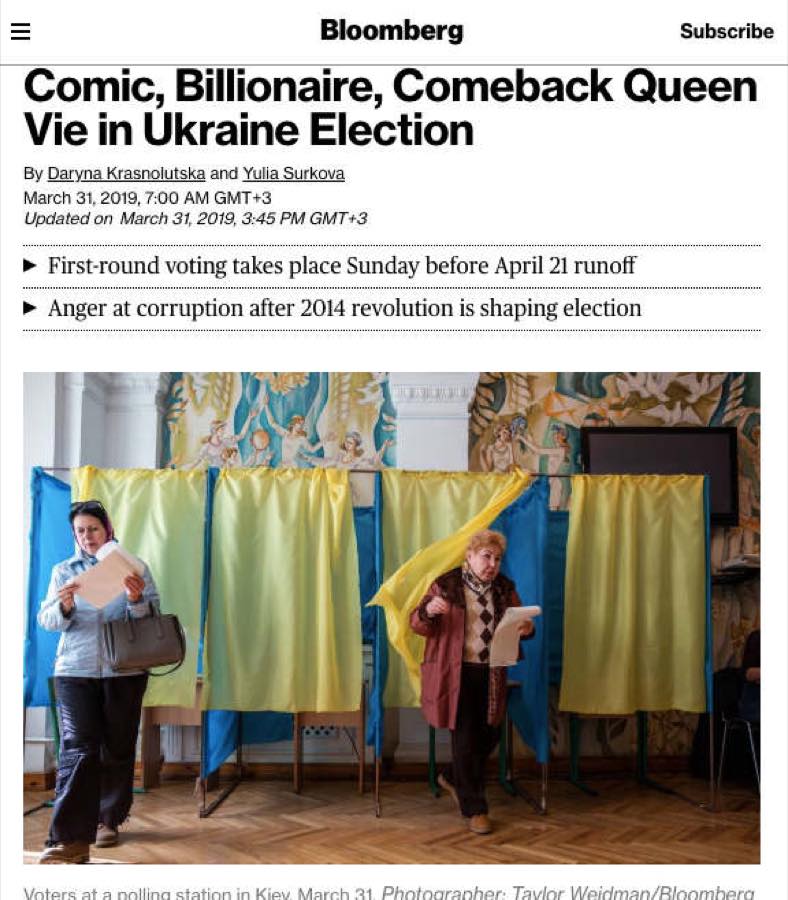 Bloomberg — Comic, Billionaire, Comeback Queen Vie in Ukraine Election.
