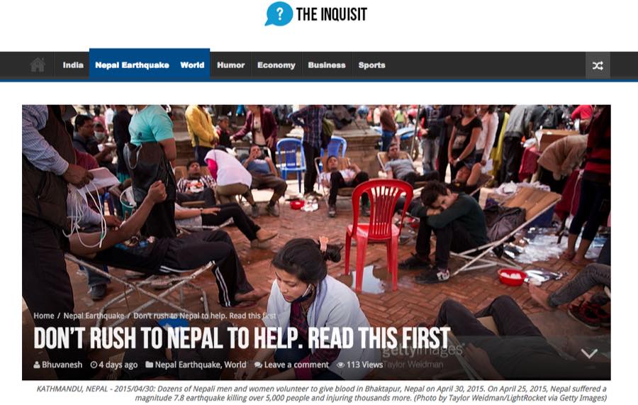 The Inquisit — Don't Rush to Nepal to Help.