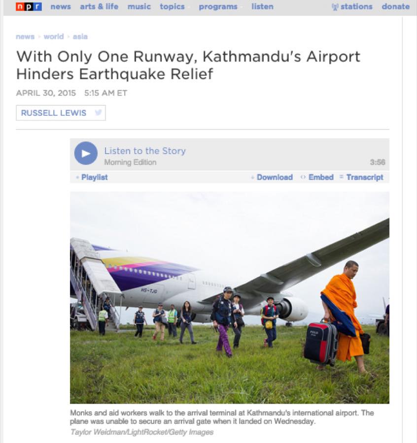 NPR — With Only One Runway, Kathmandu's Airport Hinders Earthquake Relief.
