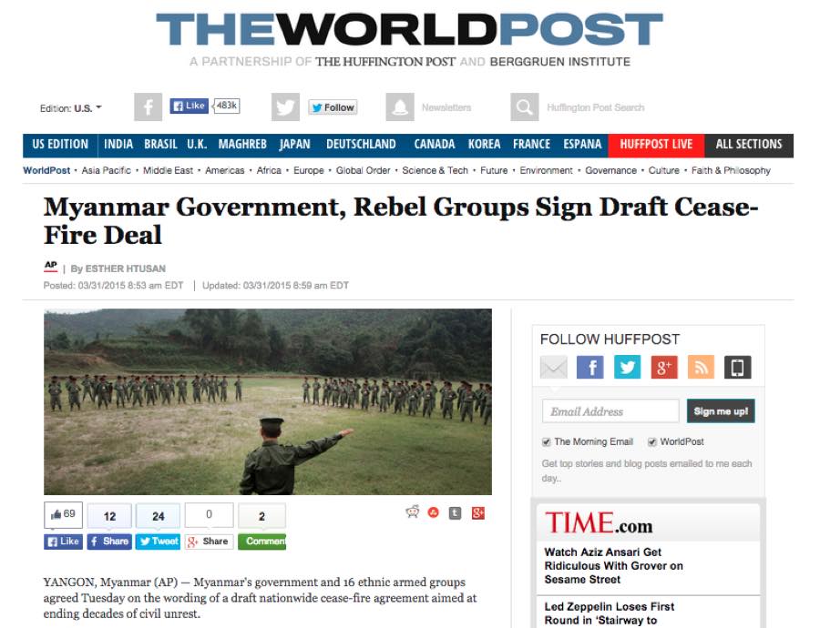The WorldPost — Myanmar Government, Rebel Groups Sign Draft Cease-Fire Deal.