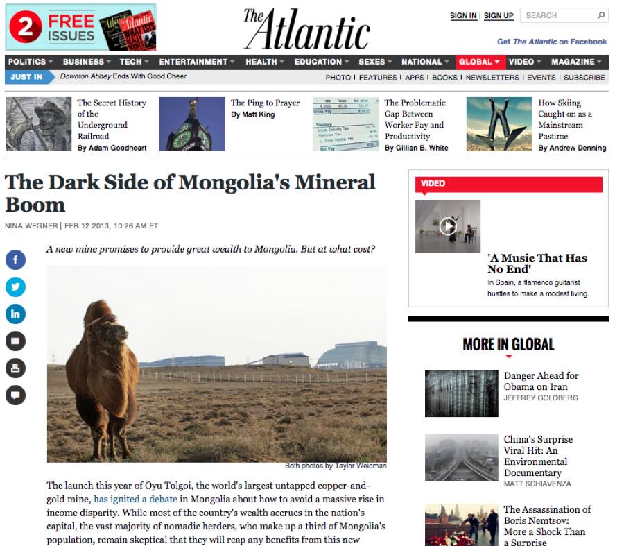 The Atlantic — The Dark Side of Mongolia's Mineral Boom.