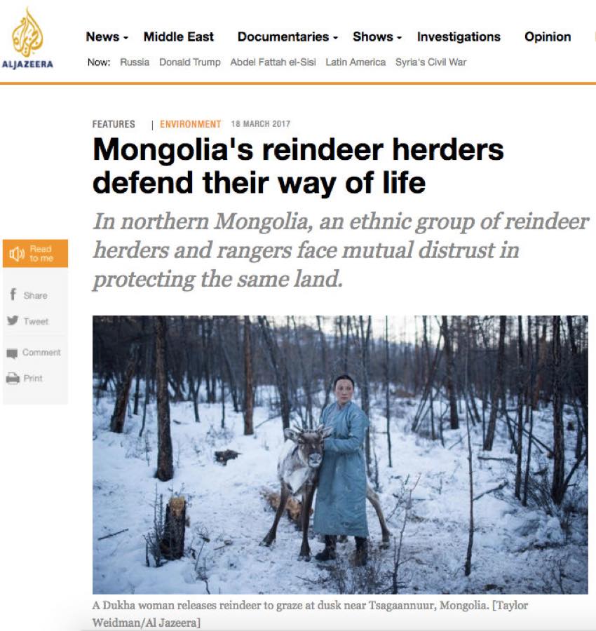 Al Jazeera — Mongolia's Reindeer Herders Defend Their Way of Life.