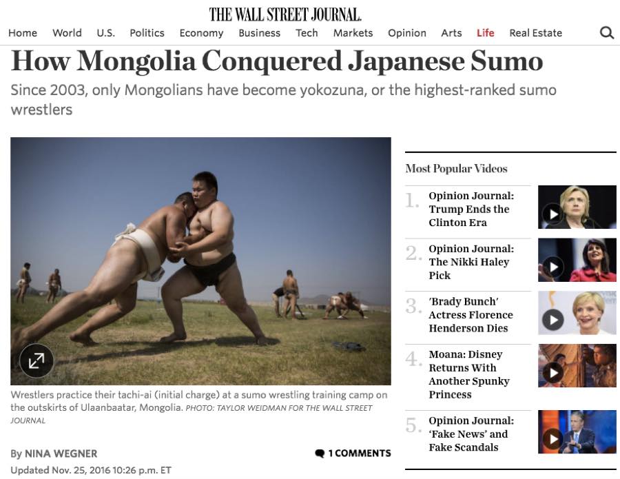 The Wall Street Journal — How Mongolia Conquered Japanese Sumo.