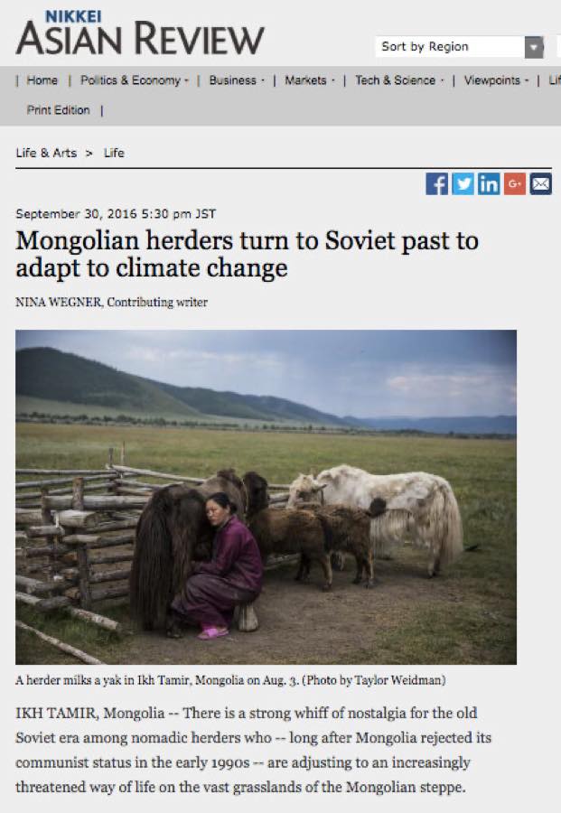 Nikkei Asian Review — Mongolian Herders Turn to Soviet Past to Adapt to Climate Change.