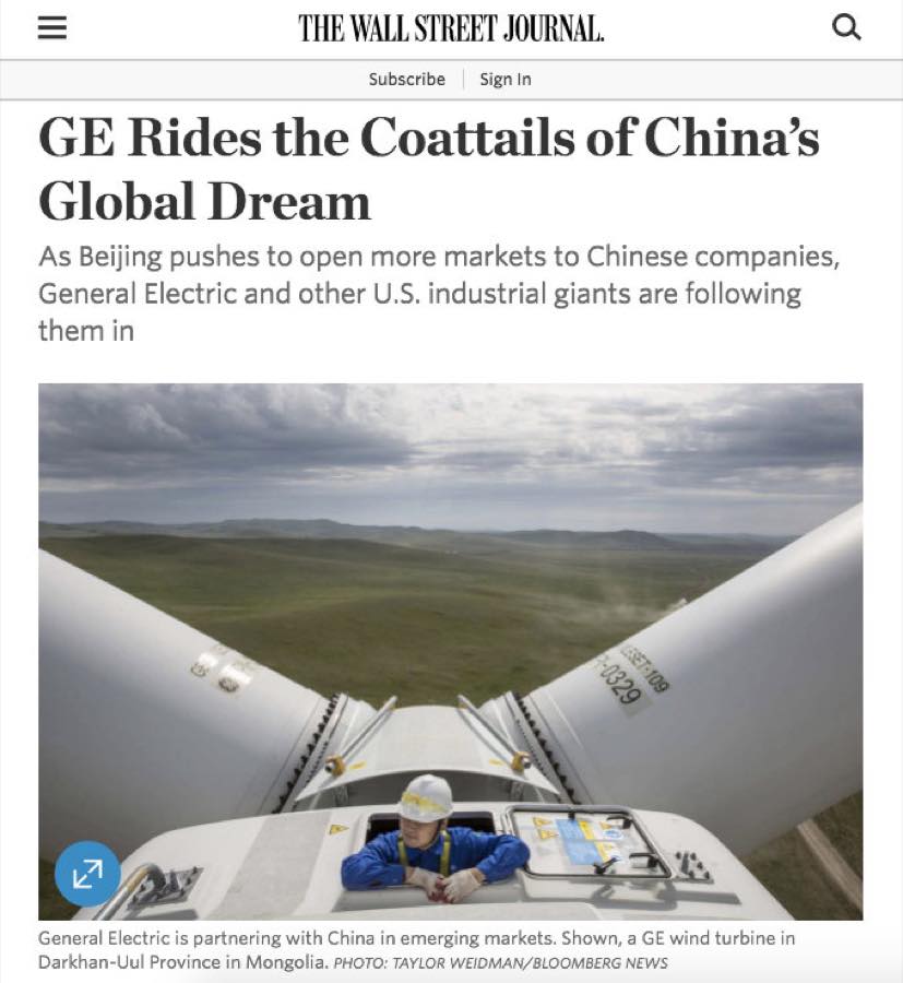 The Wall Street Journal — GE Rides the Coattails of China's Global Dream.