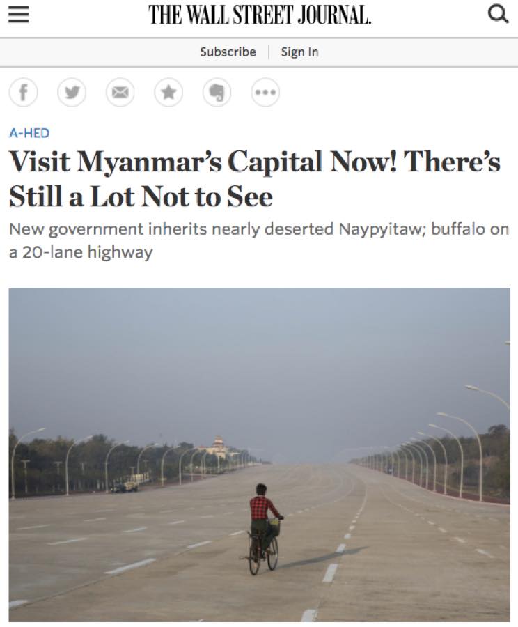 The Wall Street Journal — Visit Myanmar's Capital Now!