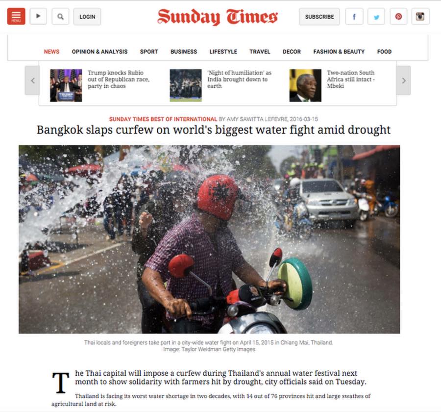 Sunday Times — Bangkok Slaps Curfew on World's Biggest Water Fight Amid Drought.